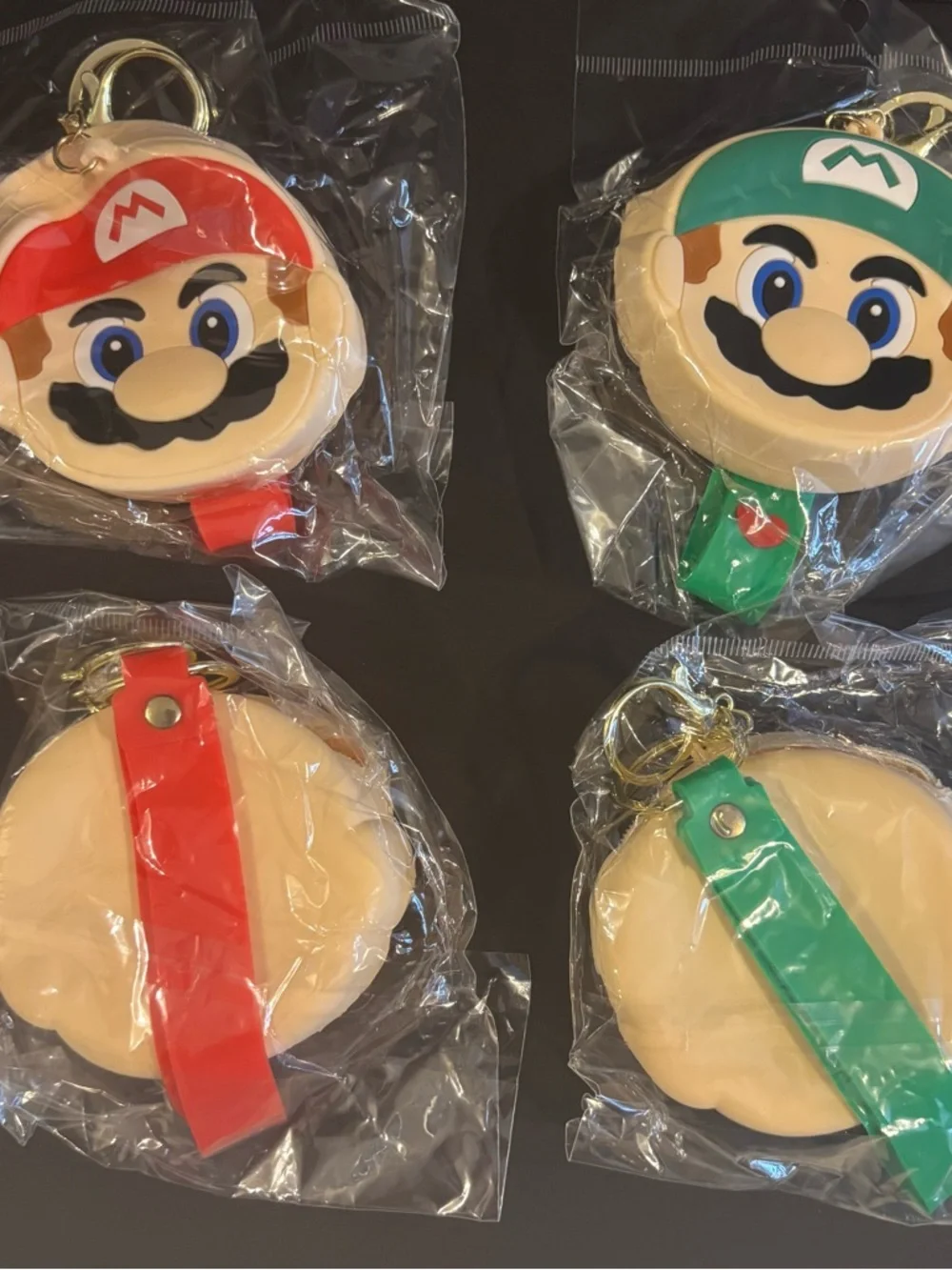 Kids Cartoon Face  6 Coin Purse Keychains - Red and Green